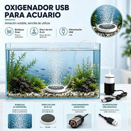 🐟🔇 Bomba de aire para pecera USB ultra silenciosa – Oxigenador portátil recargable para acuarios y pesca 🎣