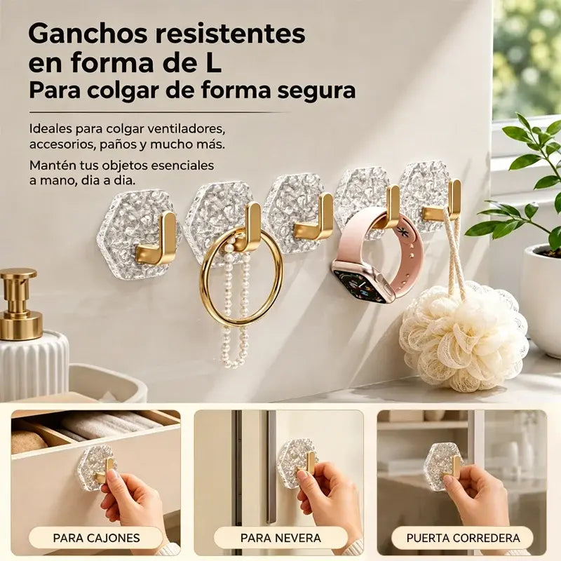 🧊✨ Pack de Ganchos Adhesivos sin Taladro | Súper Resistentes, Transparentes y Multiusos para Baño y Hogar