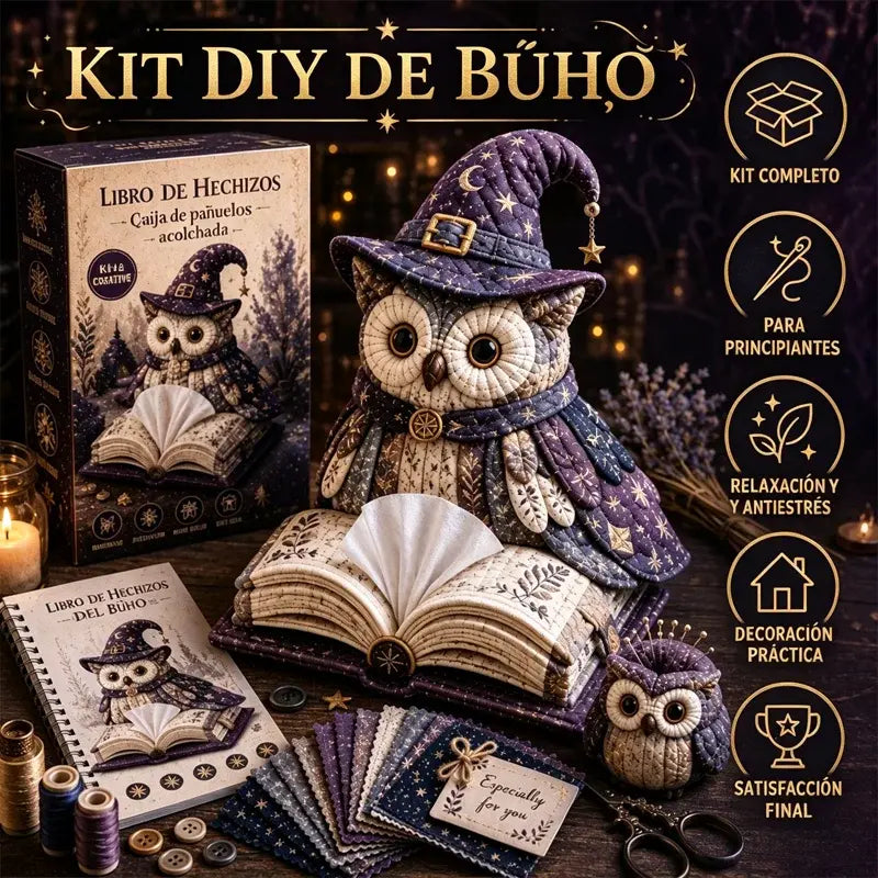 🦉🧵 Kit de Costura DIY – Caja de Pañuelos Acolchada con Diseño de Búho 🧻✨