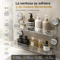 🧼🫧Estante de almacenamiento con ventosas sin necesidad de taladrar, ideal para cocinas y baños.