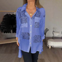 🎁Camisa con solapa a la moda con estampado de letras