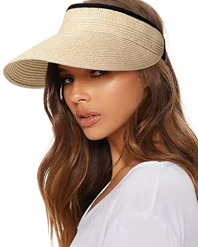 👒🌞 Visera de Paja con Ala Ancha – Protección UV, Ligera, Transpirable y Plegable, Ideal para Playa y Verano 🏖️💃