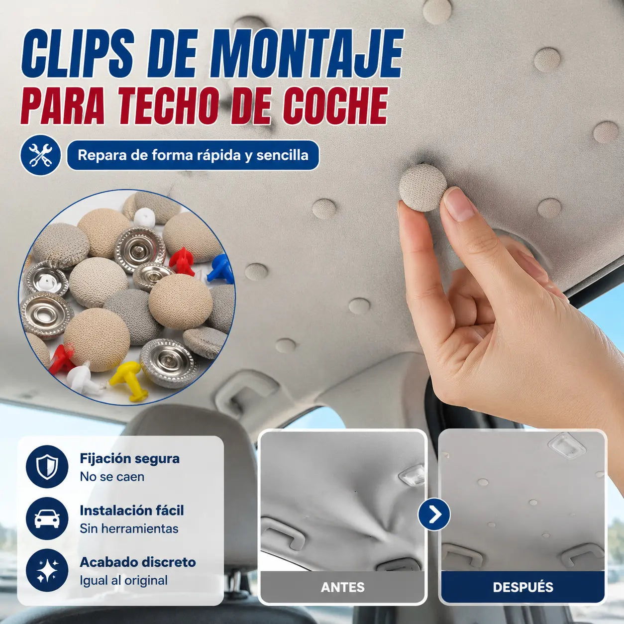 🔥【60 piezas】Hebillas de desmontaje de lona para techo de coche (incluye kit de herramientas de instalación)