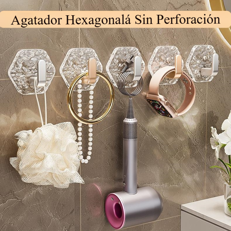 💥🏆【10 piezas 25 euros】Percha hexagonal sin perforación. 💎 Elegante diseño de textura de iceberg: fácil de pegar, soporte fuerte, sin rastros 🛁