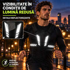 🏃 Chaleco para correr y practicar deportes con bolsillo frontal · Compartimento para el móvil con cremallera · Soporte trasero para botella de agua · Detalles reflectantes para la noche · ¡Malla transpirable y correas ajustables!