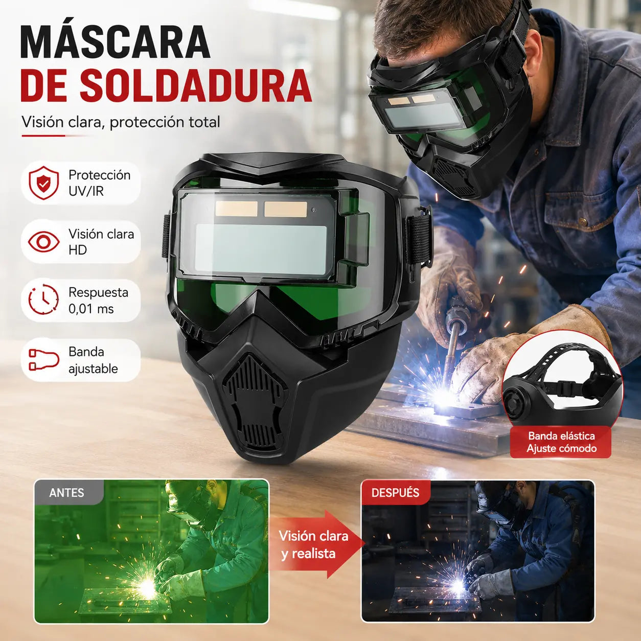 🔥😎Casco de soldadura totalmente automático con cambio de luz y máscara protectora montada en la cabeza para soldadores