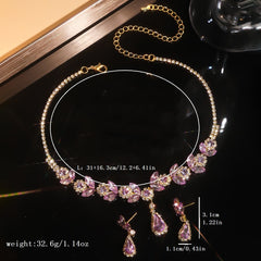🎁✨️(pendientes + collar) 💎Nuevo conjunto de collar y aretes de diamantes en forma de lágrima