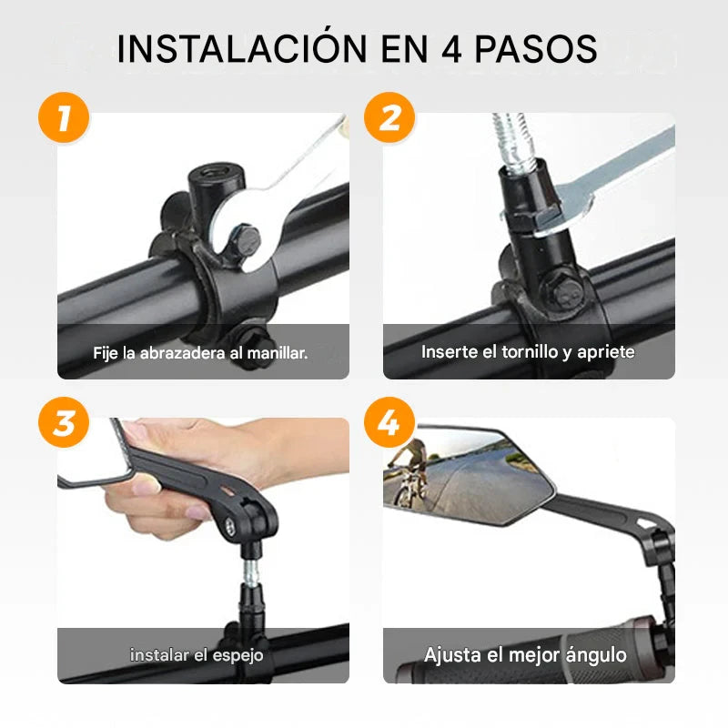 Espejo retrovisor para bicicleta ajustable y giratorio 360°