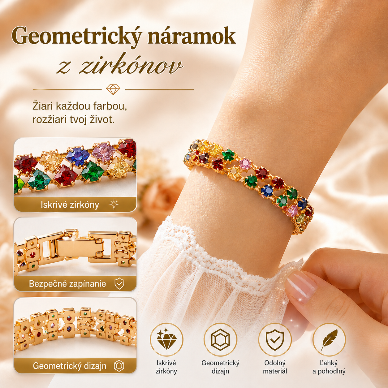✨Farebný geometrický náramok s kubickými zirkónmi v bohémskom štýle