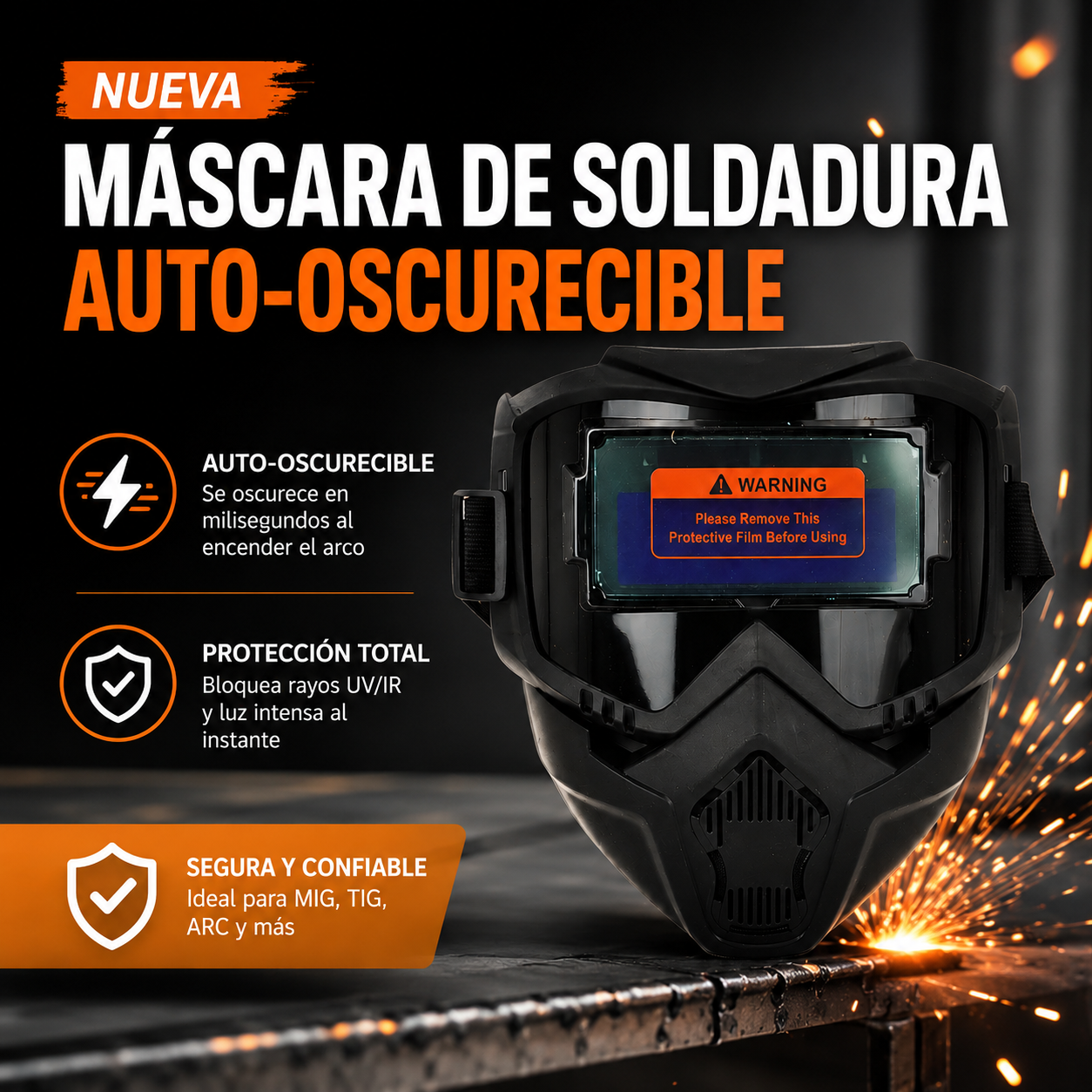 🛠️😎Protector facial desmontable con atenuación totalmente automática