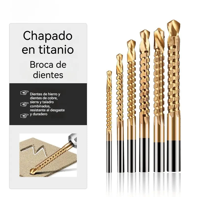 【Juego de 6 piezas】⚙️ Juego de brocas helicoidales: fabricadas en acero rápido, con recubrimiento de titanio y aptas para diversos materiales 🧰