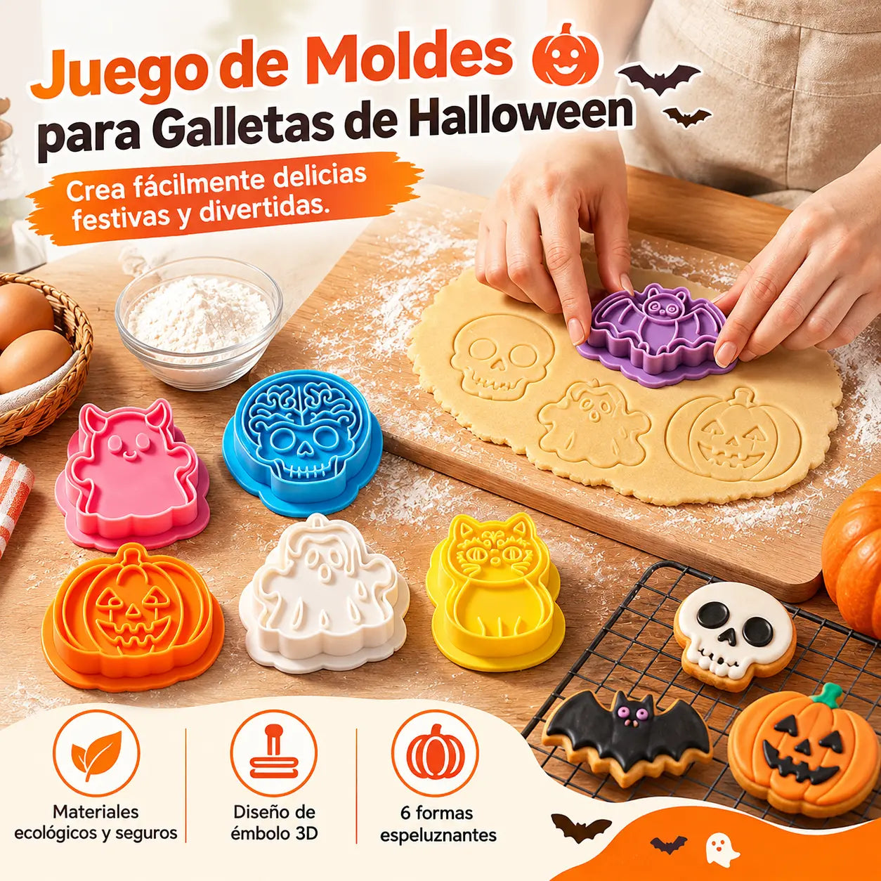 🔥6 piezas 👻 Cortador de galletas de Halloween: perfecto para galletas, pasteles y decoraciones únicas 🎯