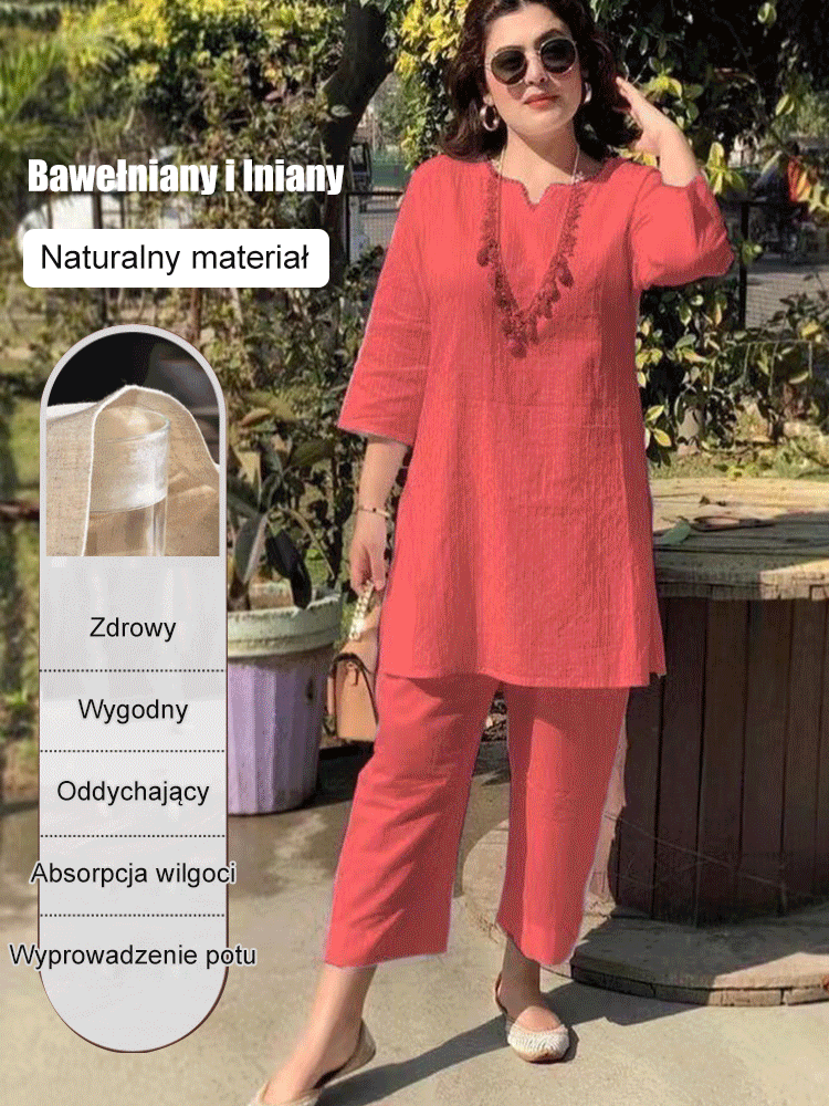 【40-100kg】Verano nueva moda color sólido temperamento viaje estilo étnico ropa de manga larga traje de dos piezas