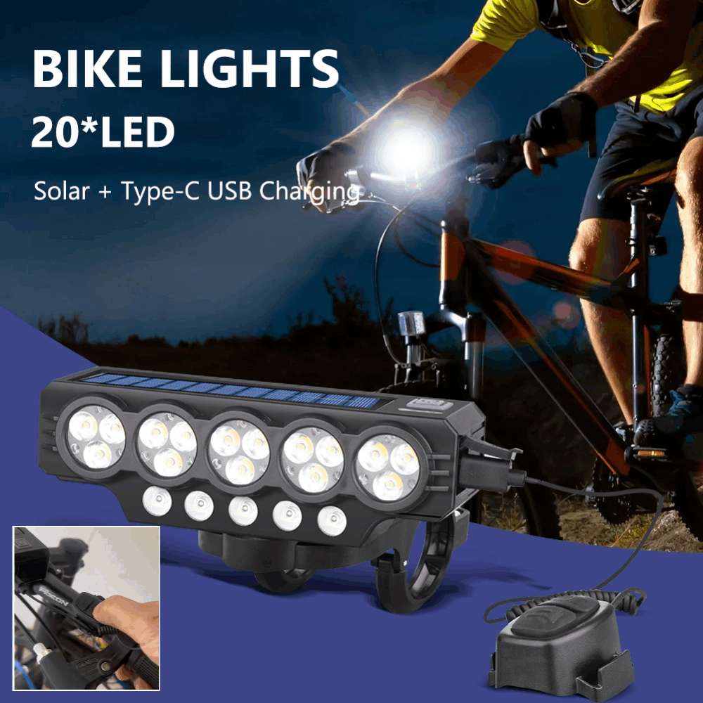 🚨💡 Faro solar para bicicleta con carga USB y altavoz, 900 lúmenes, luz nocturna de larga duración para ciclismo