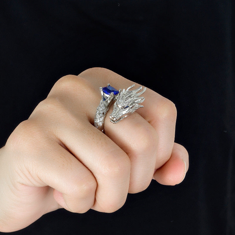 ✨💍Anillo de lujo con zafiro, rubí y dragón chapado en oro de 18 quilates