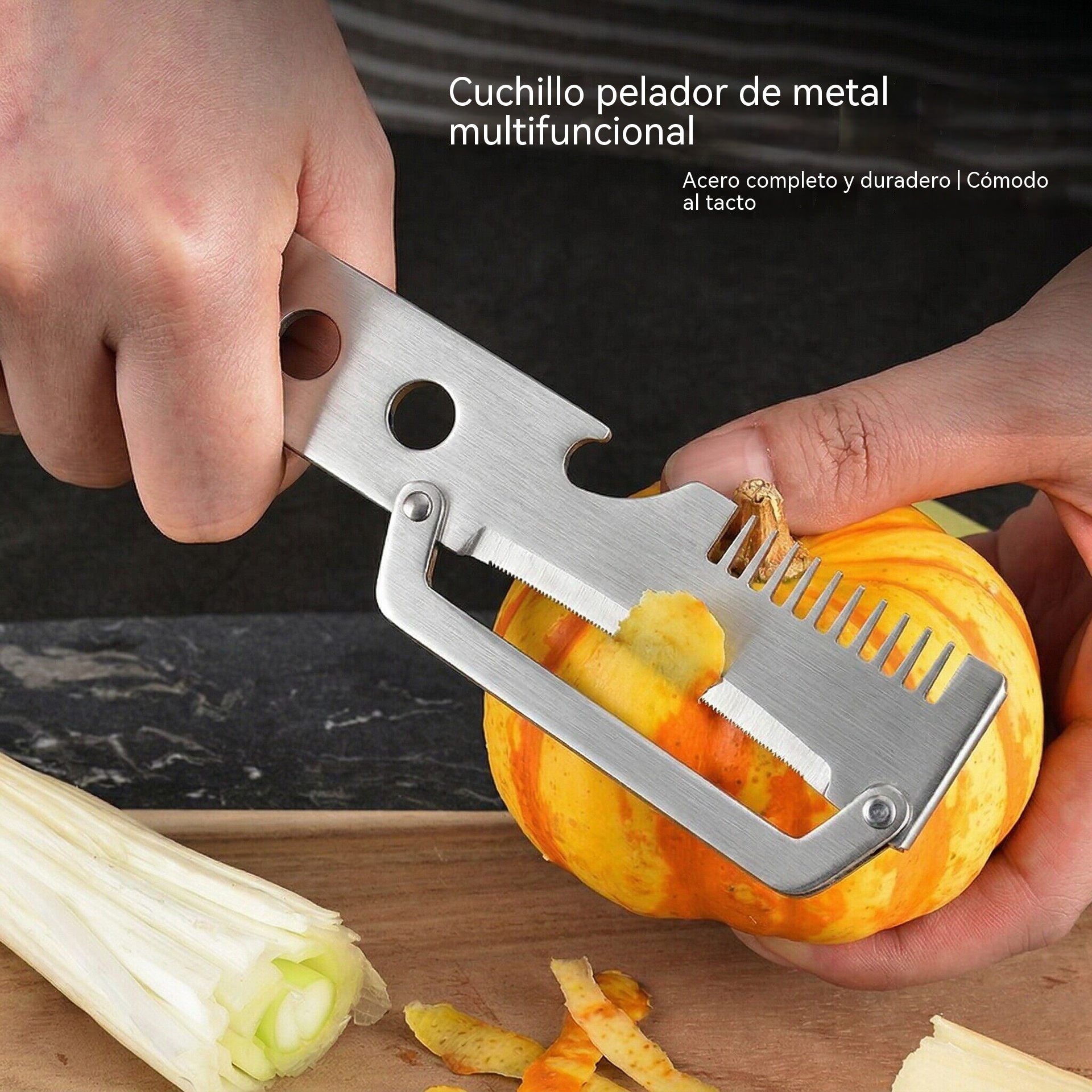 🔪✨【Compra uno y llévate otro gratis】Pelador de acero inoxidable 3 en 1, duradero, totalmente de acero, con agarre cómodo.
