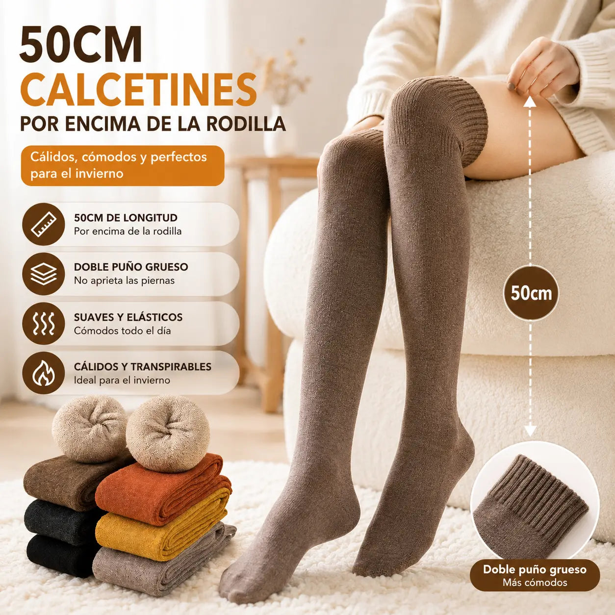 🎁【5 pares】Calcetines largos gruesos de color liso de invierno