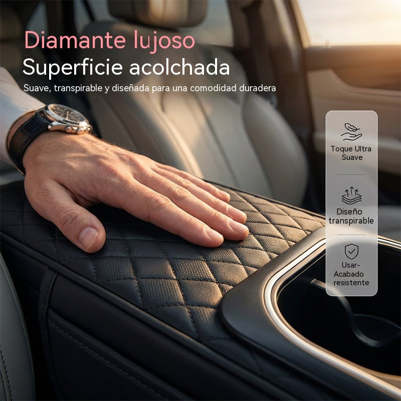 Almohadilla multifuncional para reposabrazos de coche con luz ambiental LED.