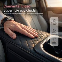 Almohadilla multifuncional para reposabrazos de coche con luz ambiental LED.