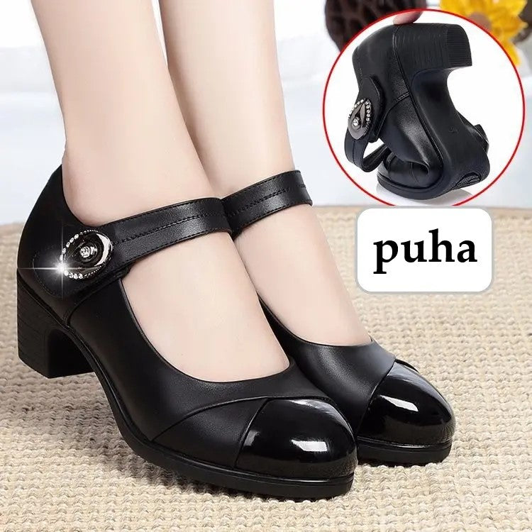 💕【35-42】Zapatos de cuero genuino con punta redonda y suela suave para mujer