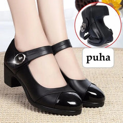 💕【35-42】Zapatos de cuero genuino con punta redonda y suela suave para mujer