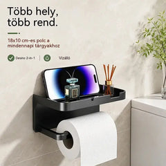 Falra szerelhető WC-papírtartó kiegészítőkkel, masszív talppal, modern fürdőszobai polccal, könnyen felszerelhető, mobiltelefonok és egyéb tárgyak tárolására alkalmas.