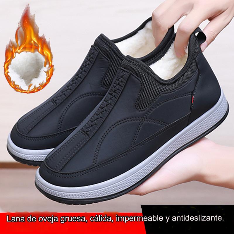 【38-45】 2025 nuevos zapatos de algodón cálidos engrosados de terciopelo para hombres de otoño e invierno