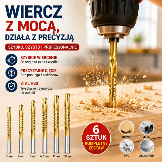 【Zestaw 6 elementów】⚙️ Zestaw wierteł krętych: Wykonany ze stali szybkotnącej, pokryty tytanem i odpowiedni do różnych materiałów 🧰