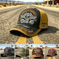 🧢🌟Gorra de béisbol retro ajustable de la Ruta 66, la elección perfecta para los entusiastas del ciclismo.