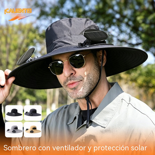 🧢☀️ Sombrero con ventilador solar: protección UV y sombra para la playa / senderismo / pesca / acampada 🏖️🏕️