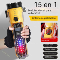 Linterna 5 en 1 de alta potencia, portátil y multifuncional, recargable para uso en exteriores.