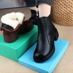 【Tallas 35-40】Botas gruesas de estilo retro para mujer, modelo invierno 2025, de piel auténtica y ante cálido.