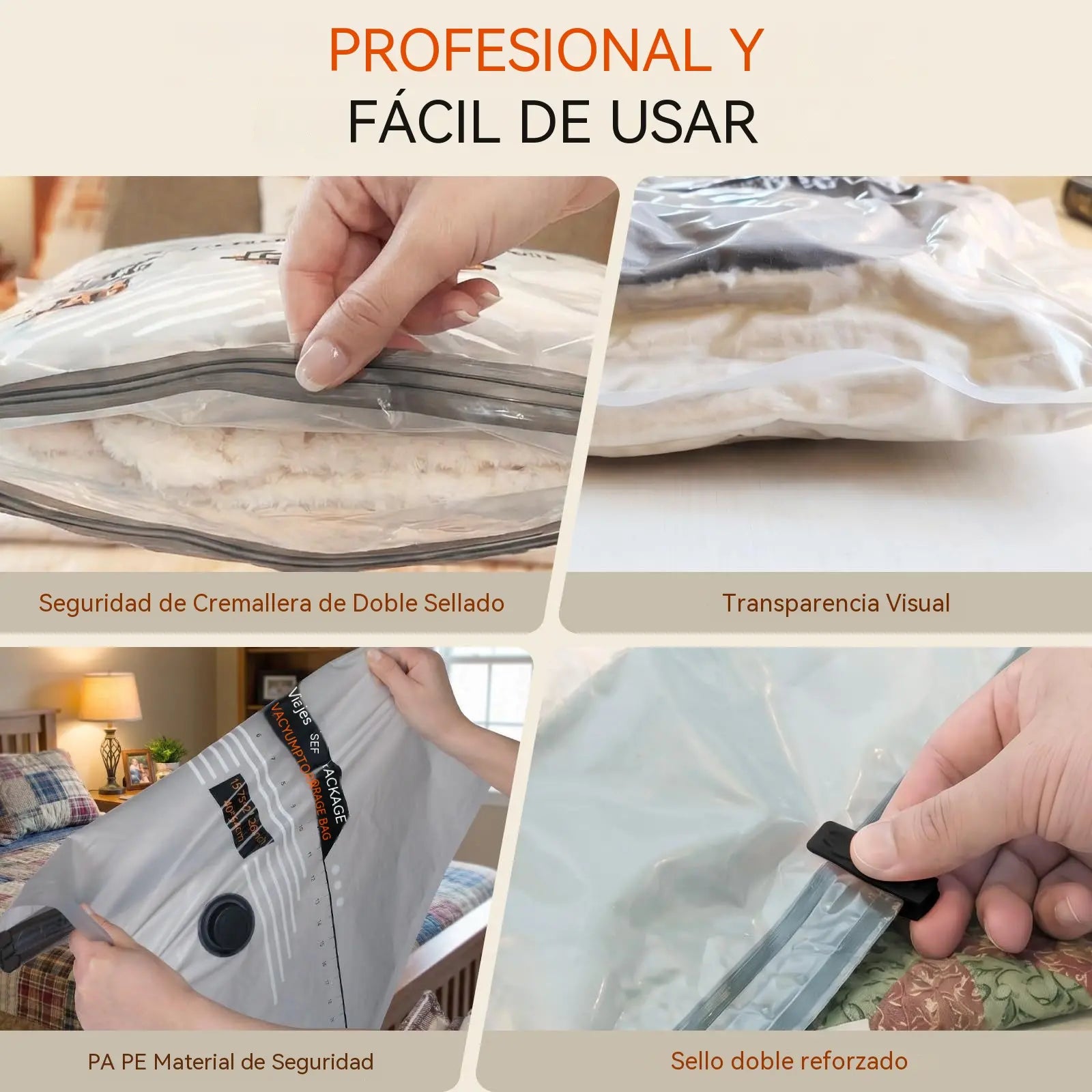 📦 S: 40×54CM + M: 47×64CM (2 uds.) + L: 54×74CM + bomba inalámbrica ⚡Bolsa de compresión al vacío con bomba eléctrica inalámbrica 🔋✨ | Diseño transparente con esquinas redondeadas | Ahorra espacio en segundos