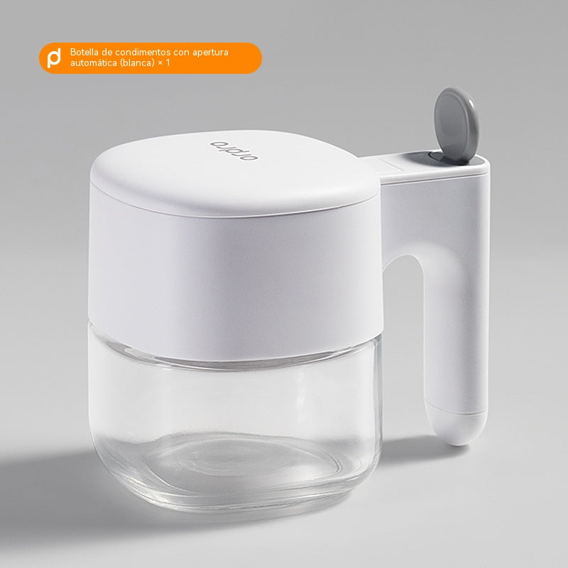 Caja de especias de apertura automática con cuchara desmontable; salero/botella de condimentos para el hogar.