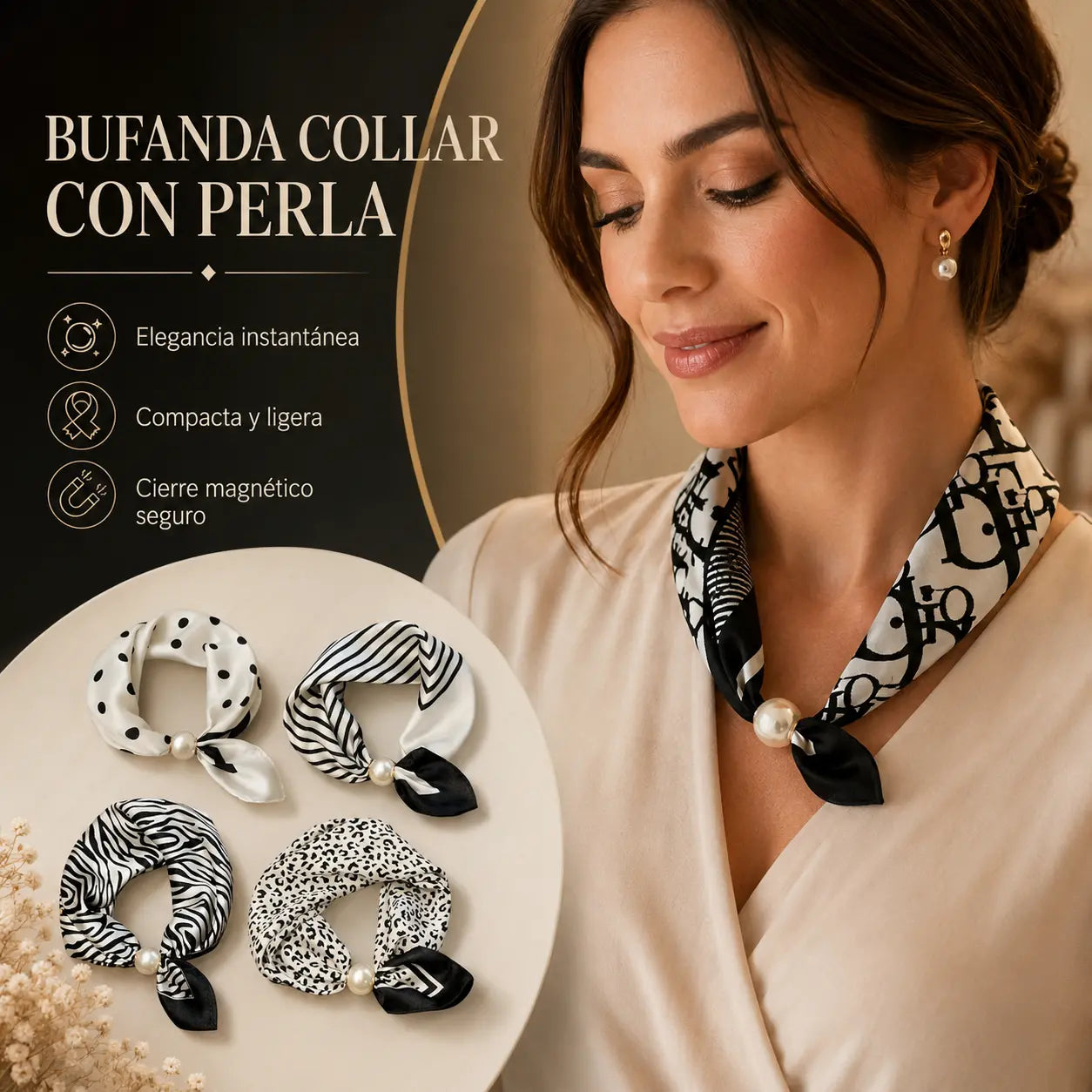 🏆🔥Nuevo diseño 2026【🔥4 piezas】✨ Crea un look encantador sin esfuerzo: Bufanda con cierre magnético de perlas🧣