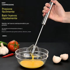 24€【 Conjunto de 3 piezas】Batidor de huevos semiautomático de acero inoxidable