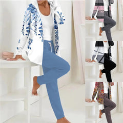 🔥Conjunto de dos piezas de traje casual estampado de otoño e invierno para mujer, pantalones de manga larga