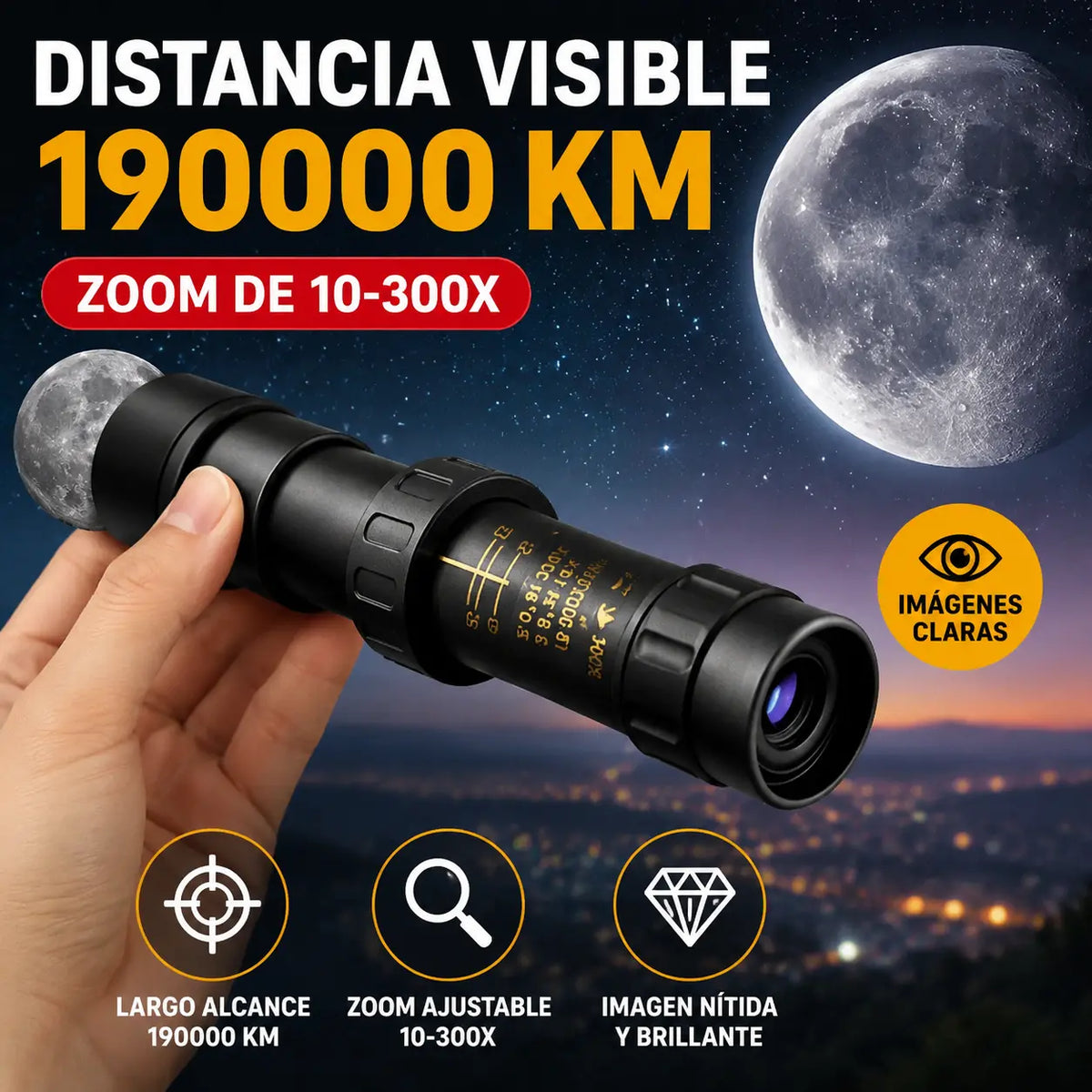 🔭✨ Monocular 10-300x40 con zoom – visión HD de alta potencia para actividades al aire libre y uso nocturno 🌙🏔️