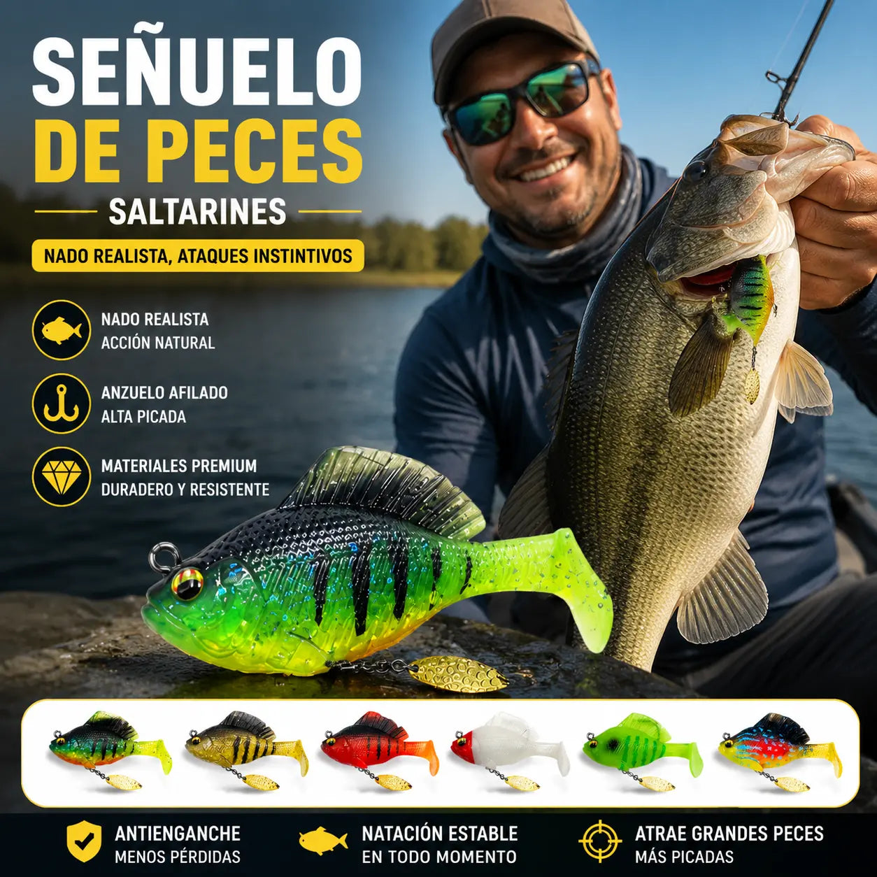 🎣🐟【artefacto de pesca】Juego de 6 señuelos blandos con cola en T