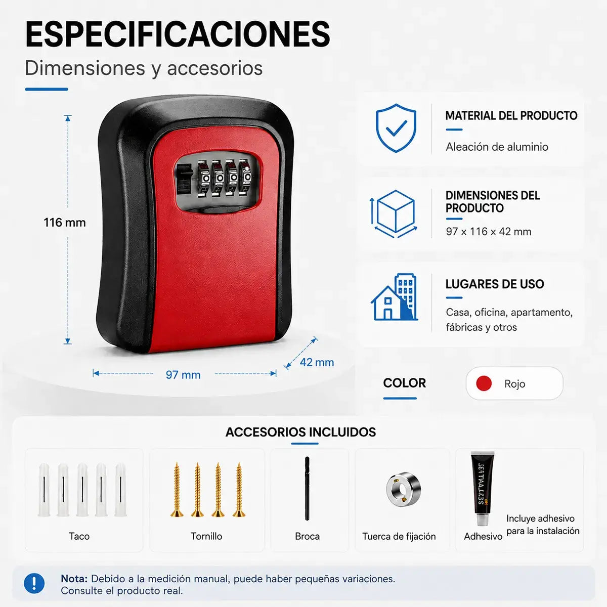 🔐 Caja fuerte para llaves con cerradura de combinación: antirrobo, impermeable, se puede instalar en la puerta sin taladrar 🏠