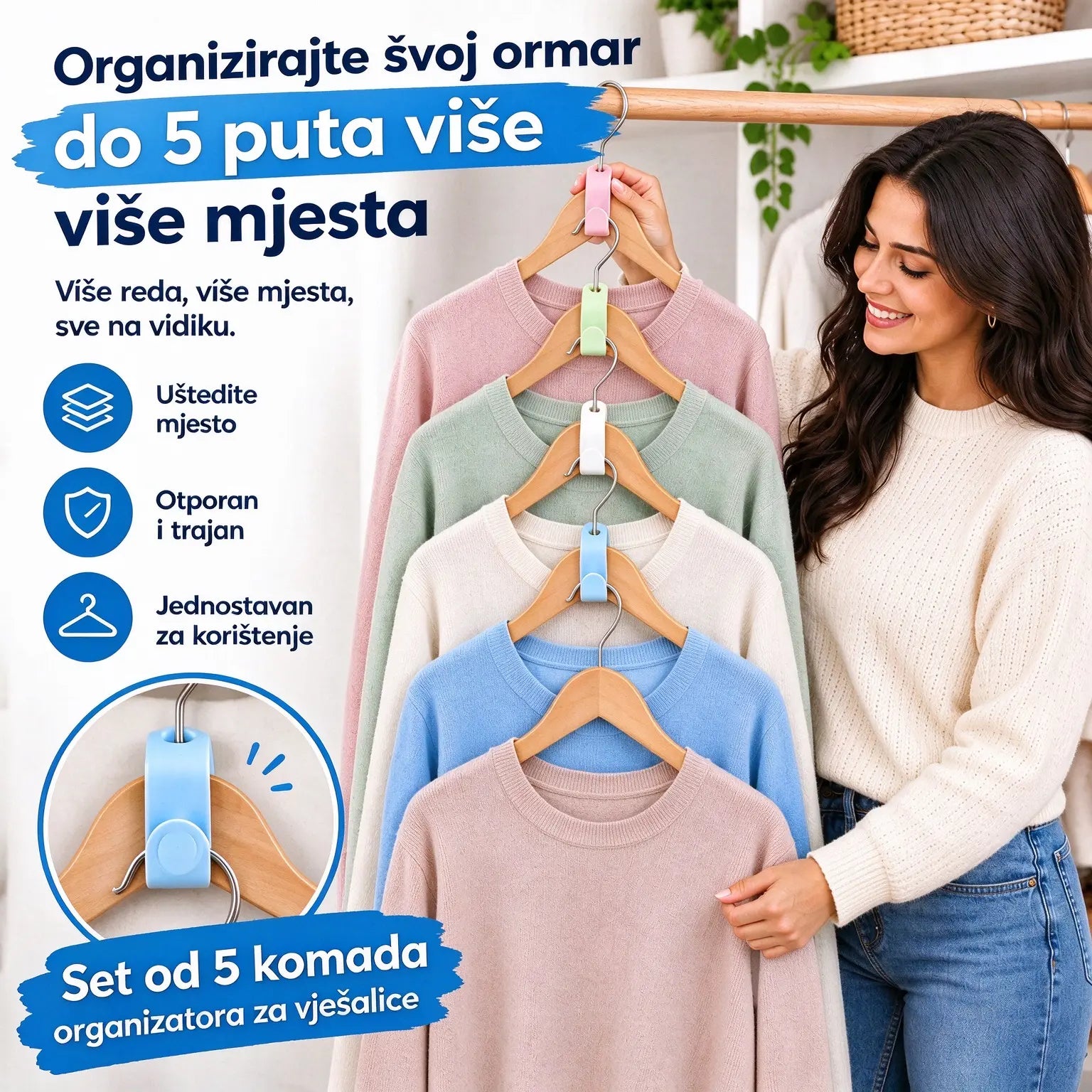 👕✨【Pakiranje od 100】Spojnice za vješalice za odjeću koje štede prostor: Udvostručuju prostor u vašem ormaru; čvrste su i izdržljive.