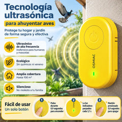 🐦 Přenosný ultrazvukový odpuzovač ptáků | Automatický odpuzovač holubů, ideální na balkony, do zahrad a exteriéru