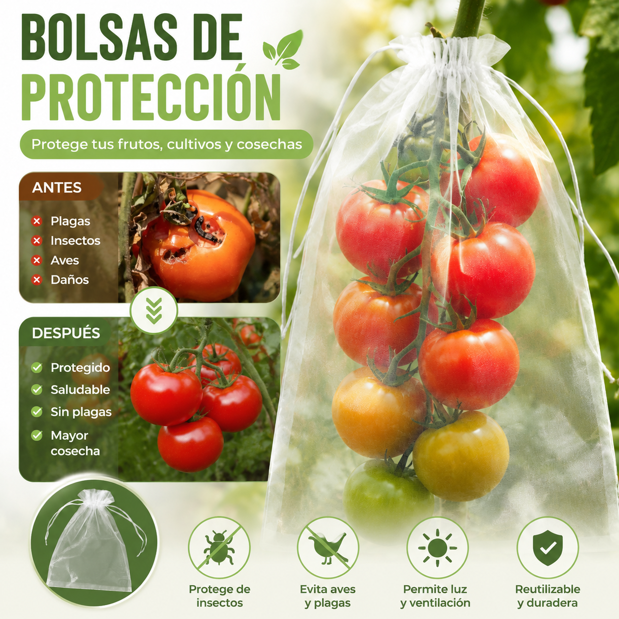 🔥【50 piezas（24*38cm）】Red de insectos para moscas de frutas, red de protección de árboles de paisaje para pájaros, bolsas de red de jardín para proteger flores, plantas, frutas, verduras