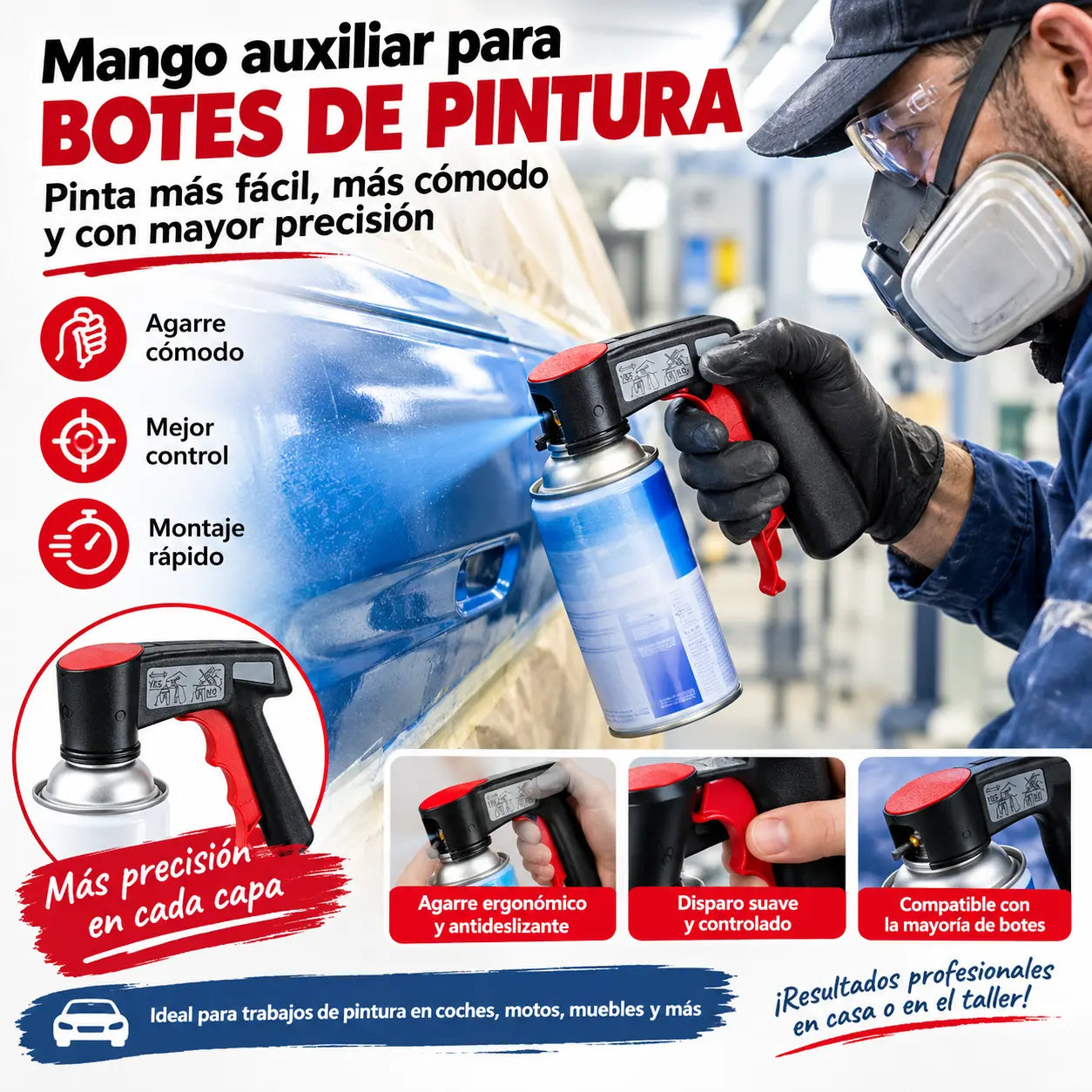 🔥Compra 1 y llévate 1 gratis🔥🎨🔧 Mango Auxiliar para Botes de Pintura en Spray | Empuñadura Ergonómica para Pintar Coches, Paredes y Proyectos DIY