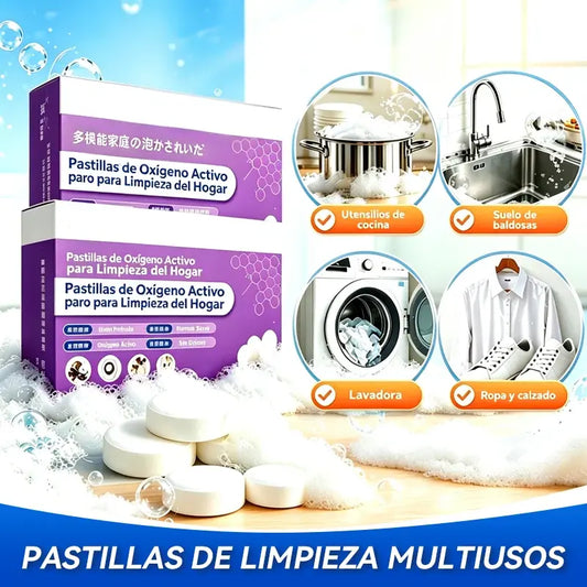 🧼【Compra 2 y llévate 2 gratis】(Total: 40 pastillas)💧 Pastillas Efervescentes de Oxígeno Activo y Enzimas | Limpiador Multiusos para Sarro, Manchas de Té, Ropa y Calzado ✨