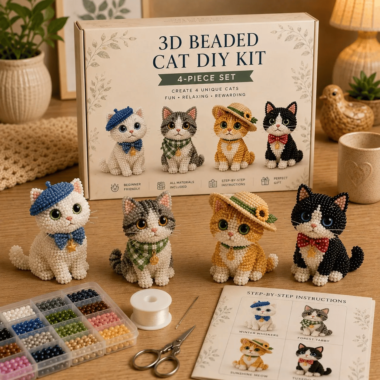 🐱 Crea tú mismo 4 adorables gatos y perros de cuentas.