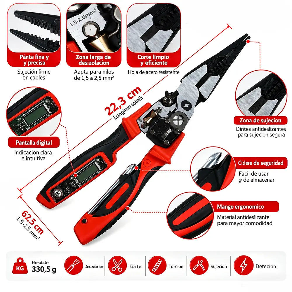 🔧 Pinza Pelacables Digital Multifunción | Alicate Electricista con Pantalla y Punta de Medición ⚡