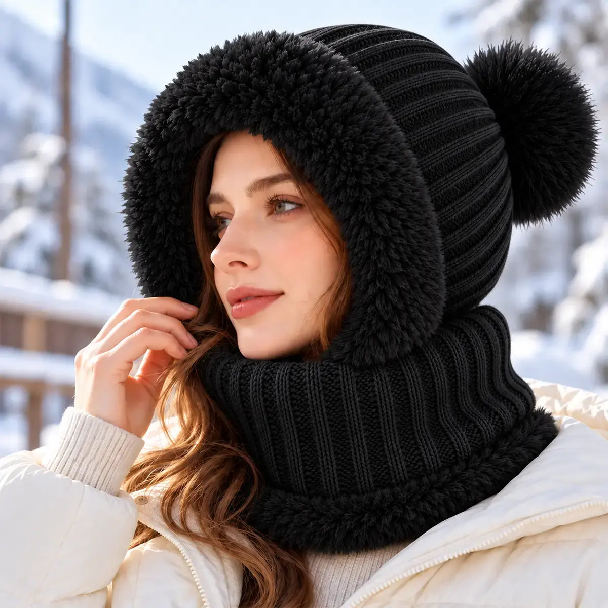 🧣❄️ Gorro de Punto 3 en 1 para Mujer | Bufanda, Cuello y Mascarilla Integrados | Forro Polar, Orejeras y Protección contra el Viento para Ciclismo 🚴‍♀️