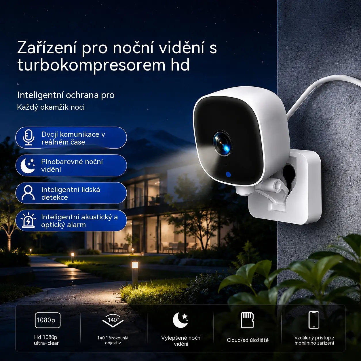 Bezdrátové dálkové WiFi inteligentní domácí monitorování infračervené noční vidění obousměrný interkom s vysokým rozlišením kamera