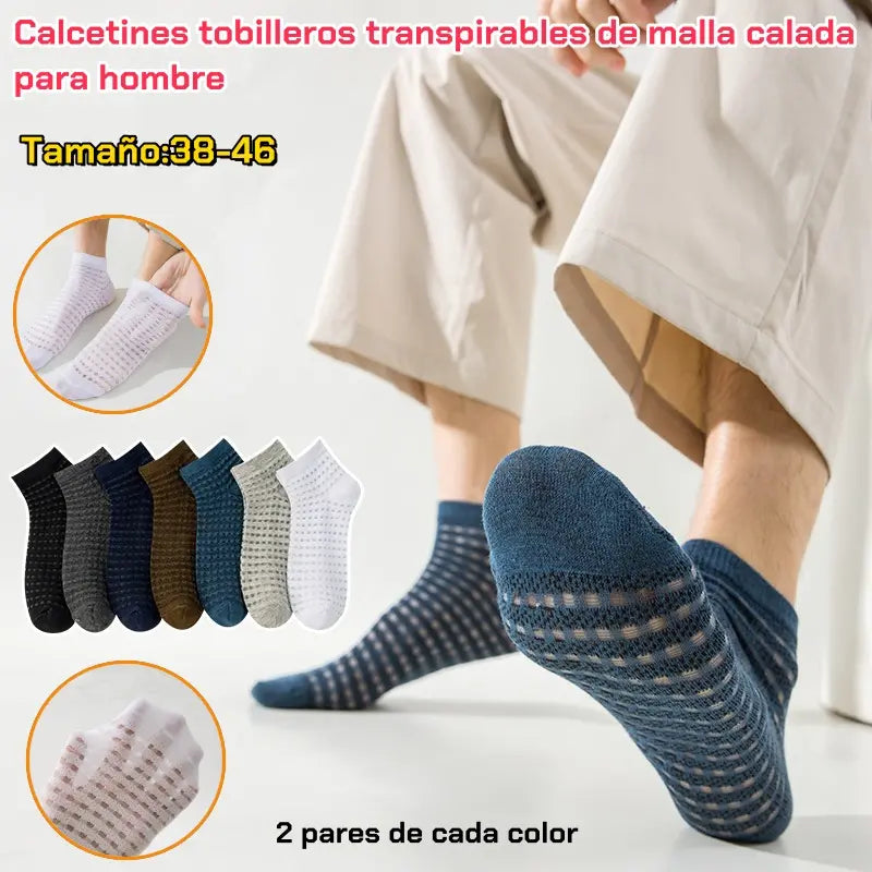 【14 pares】Calcetines tobilleros transpirables de malla calada para hombre - 2 pares de cada color